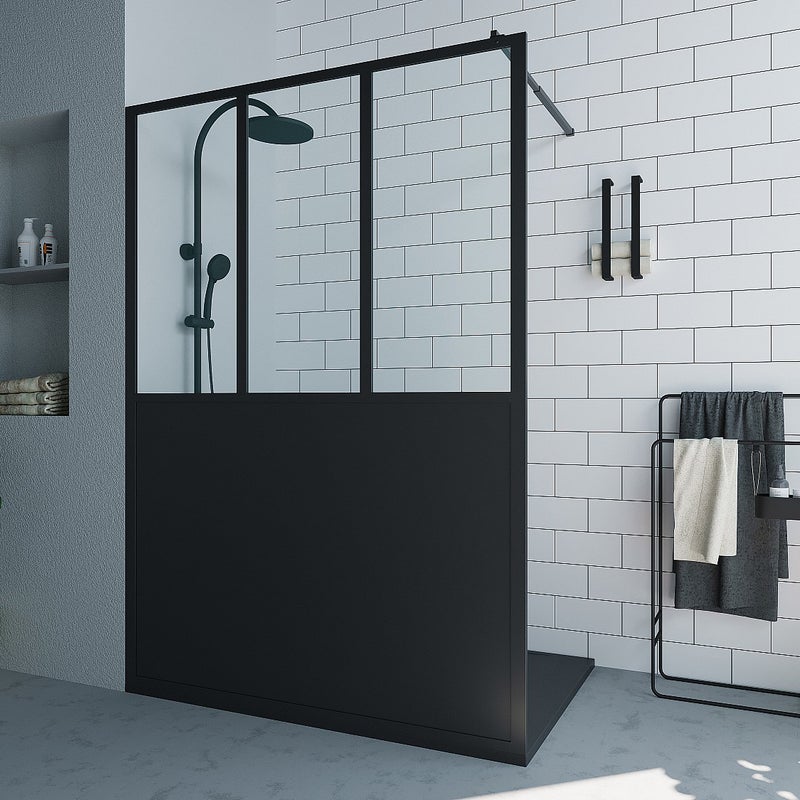 Ścianka prysznicowa czarna matowa styl industrialny - 140 x 200 cm - URBANIK