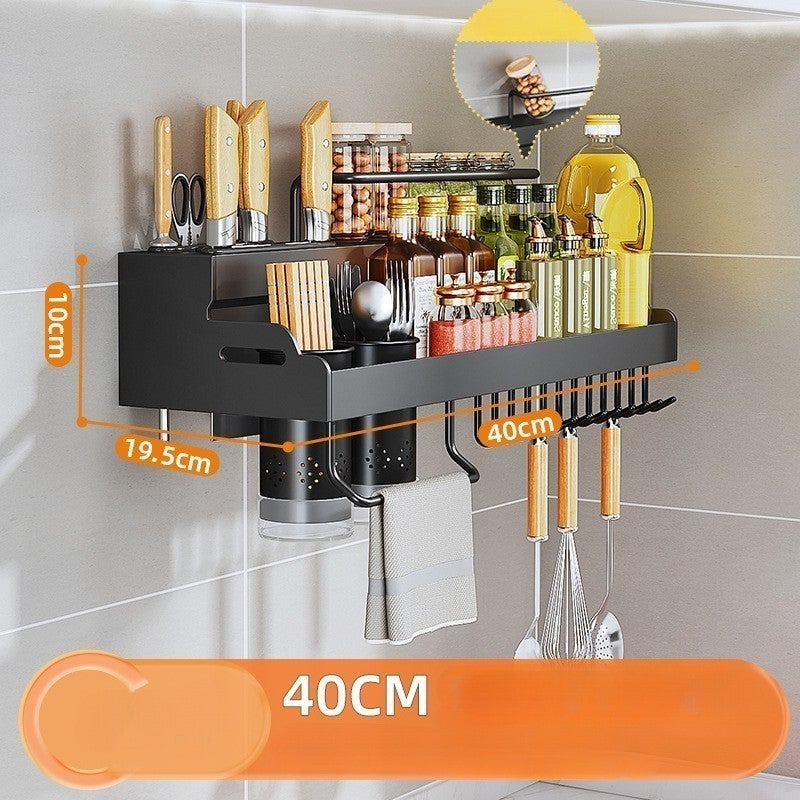 Wszechstronna kuchenna półka ścienna (40 cm uchwyt na kubek 2 ścienny uchwyt na nóż) Bezdrutowy uchwyt ścienny, stojak na przyprawy.