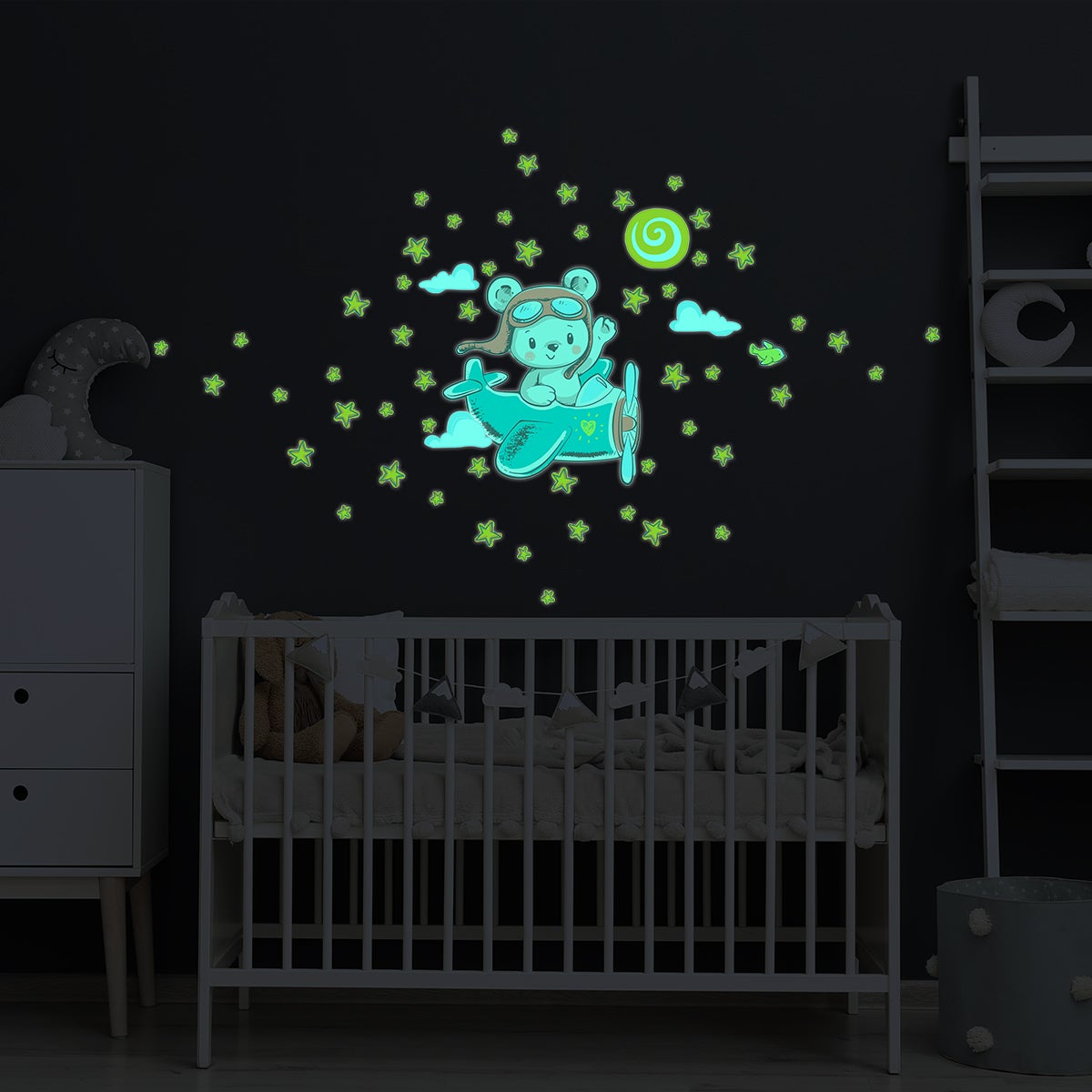 Adesivos fosforescente orso pilota + 50 stelle - Sticker adesivo - adesivi murali - 90x100cm - 7