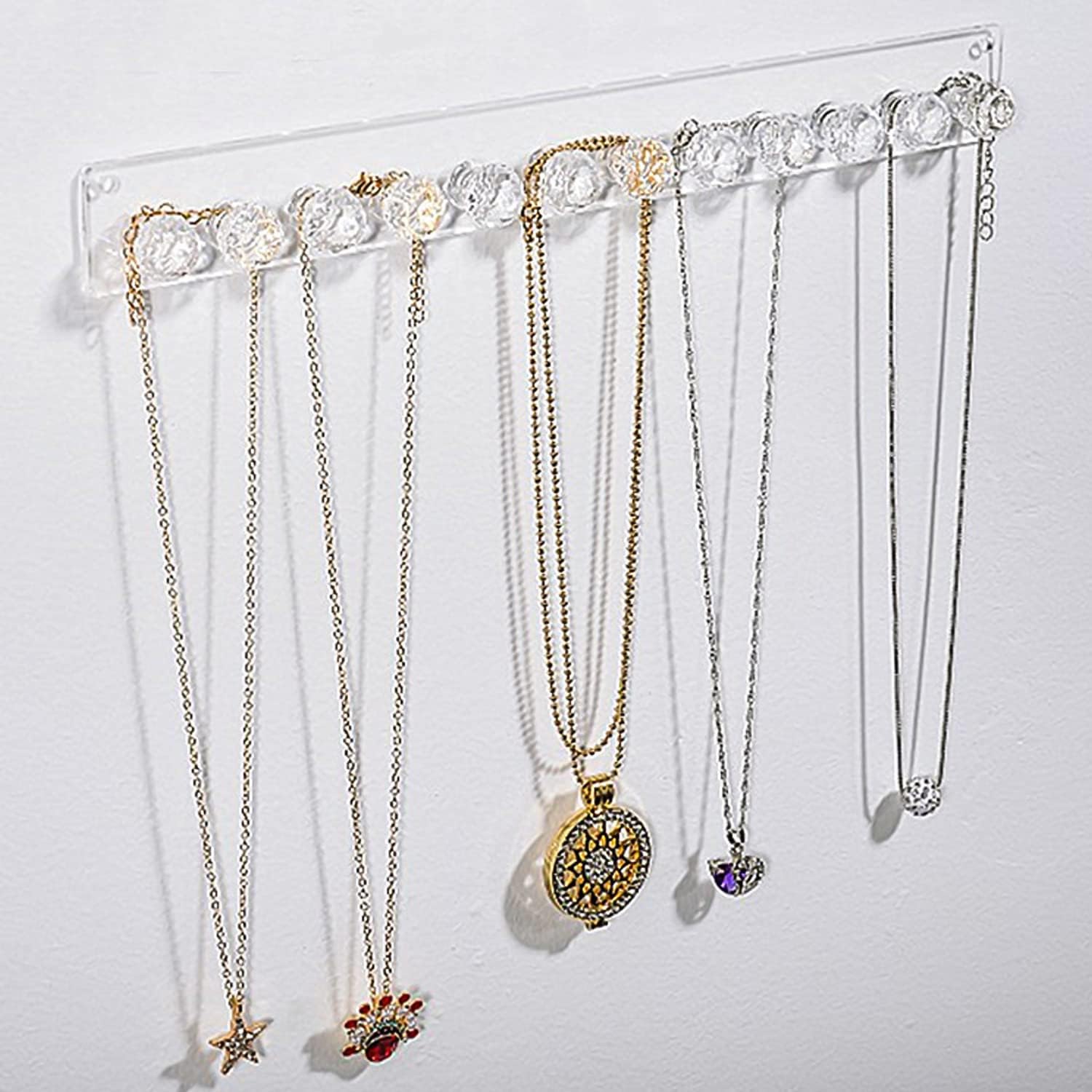 2 pièces porte-collier, porte-bijoux mural en acrylique, organisateur de collier auto-adhésif, présentoir de bijoux, crochet de rangement de bijoux - 5