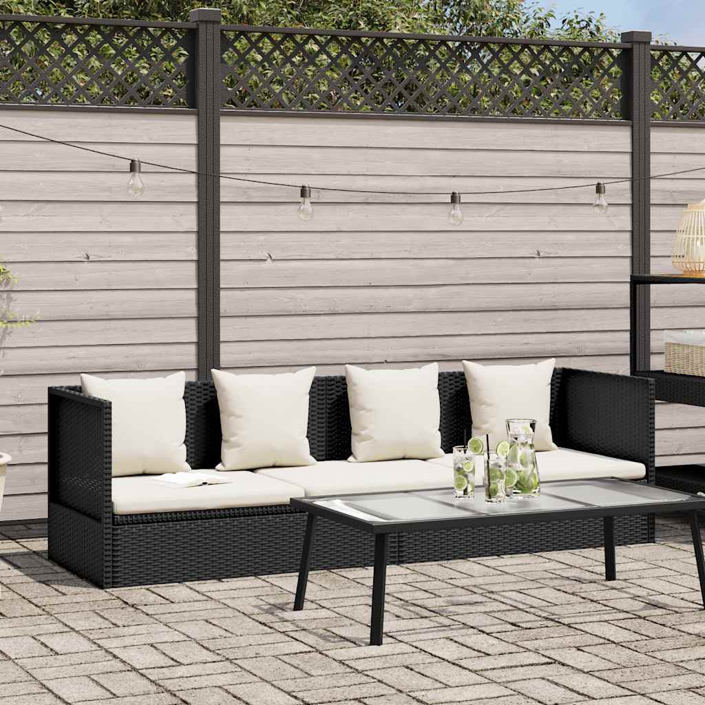Sofa ogrodowa z poduszkami, polirattan, czarna