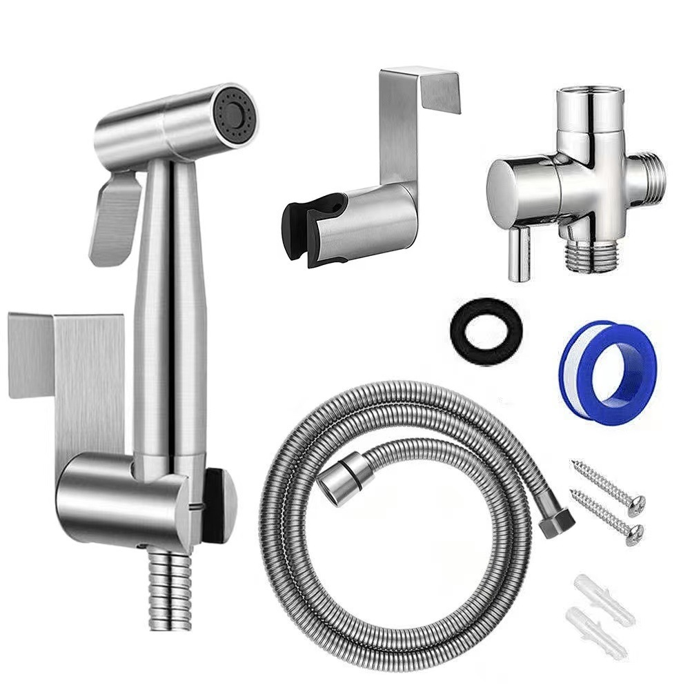 Natrysk bidetowy do toalety, natrysk dwufunkcyjny (strumień/strumień), z suwakiem i regulacją ciśnienia, wykonany ze stali nierdzewnej, z