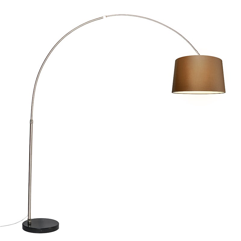 Łukowa lampa ze stali z brązowym abażurem z tkaniny 45 cm - XXL