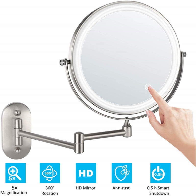 Miroir Grossissant Mural X10 Doré Nicesail – 20 Cm, Double Face, Bras Flexible 360° Pour Maquillage Et Rasage