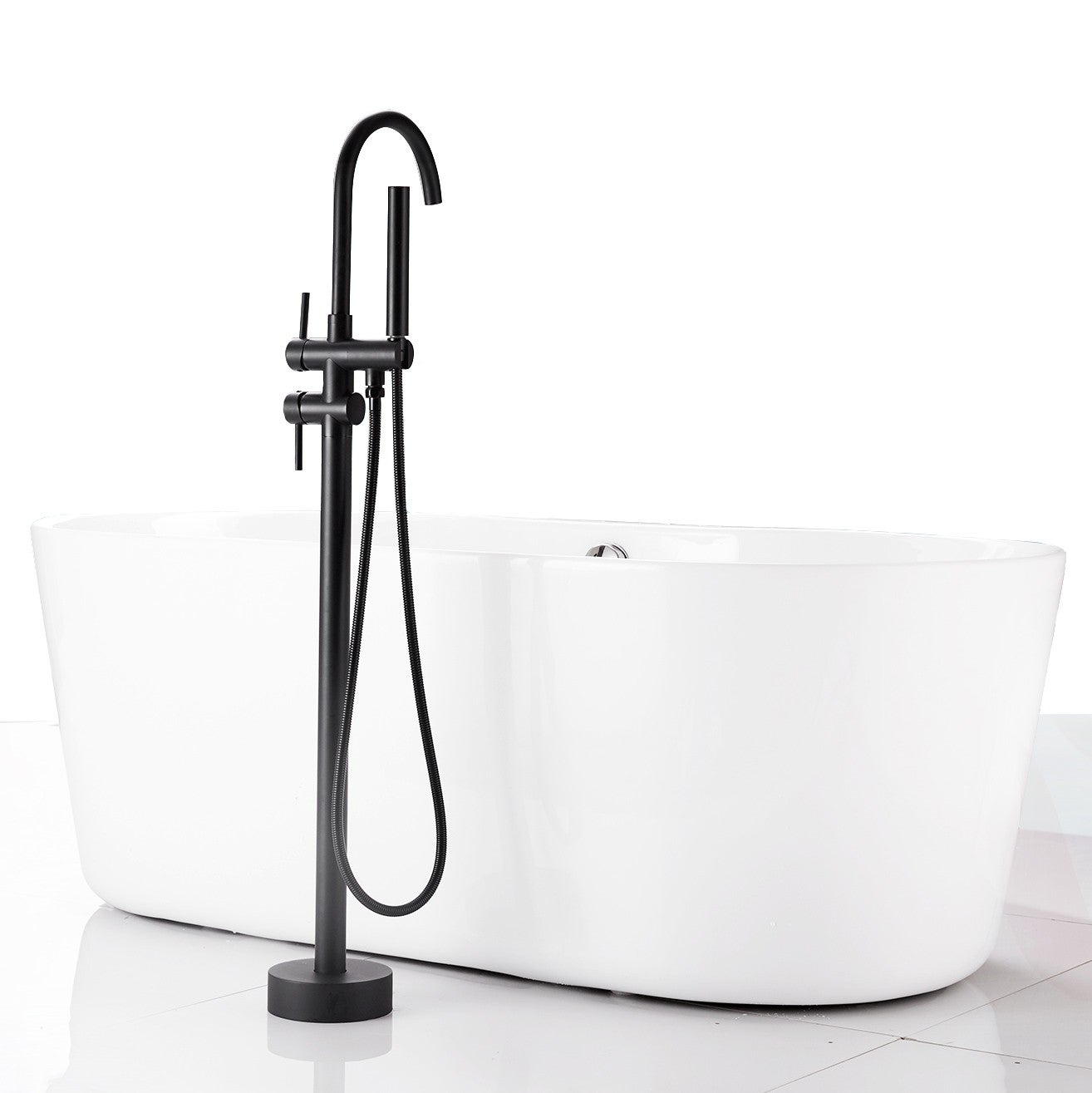 MATY Robinet mitigeur sur pied chrome Noir pour baignoire îlot - 2