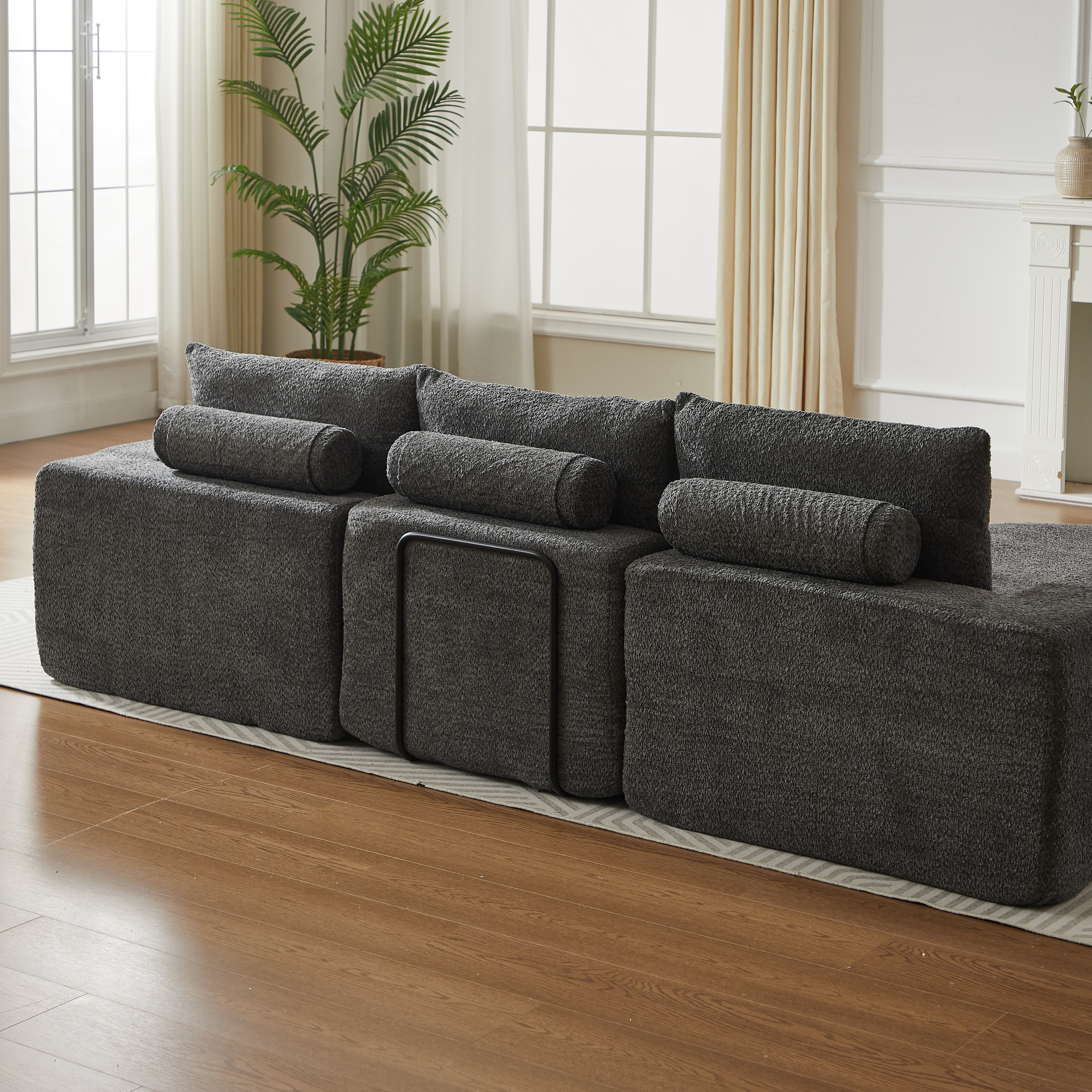Canapé et chaise longue en chenille, canapé modulable combinable avec chaise longue en forme de L, canapé en mousse compressée - 7