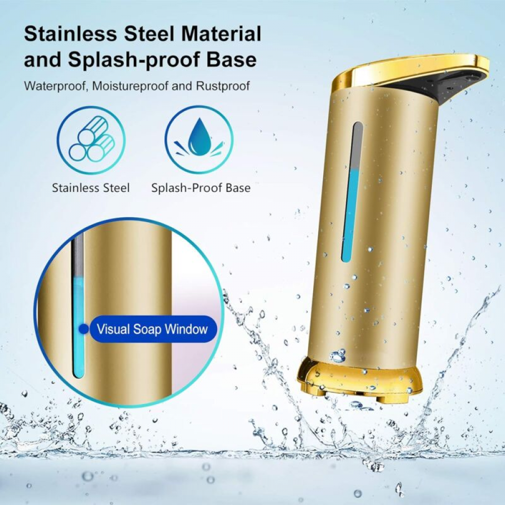 Distributore automatico di sapone in acciaio inox, erogatore senza contatto, interruttore regolabile e base impermeabile (oro opaco) | Leroy Merlin