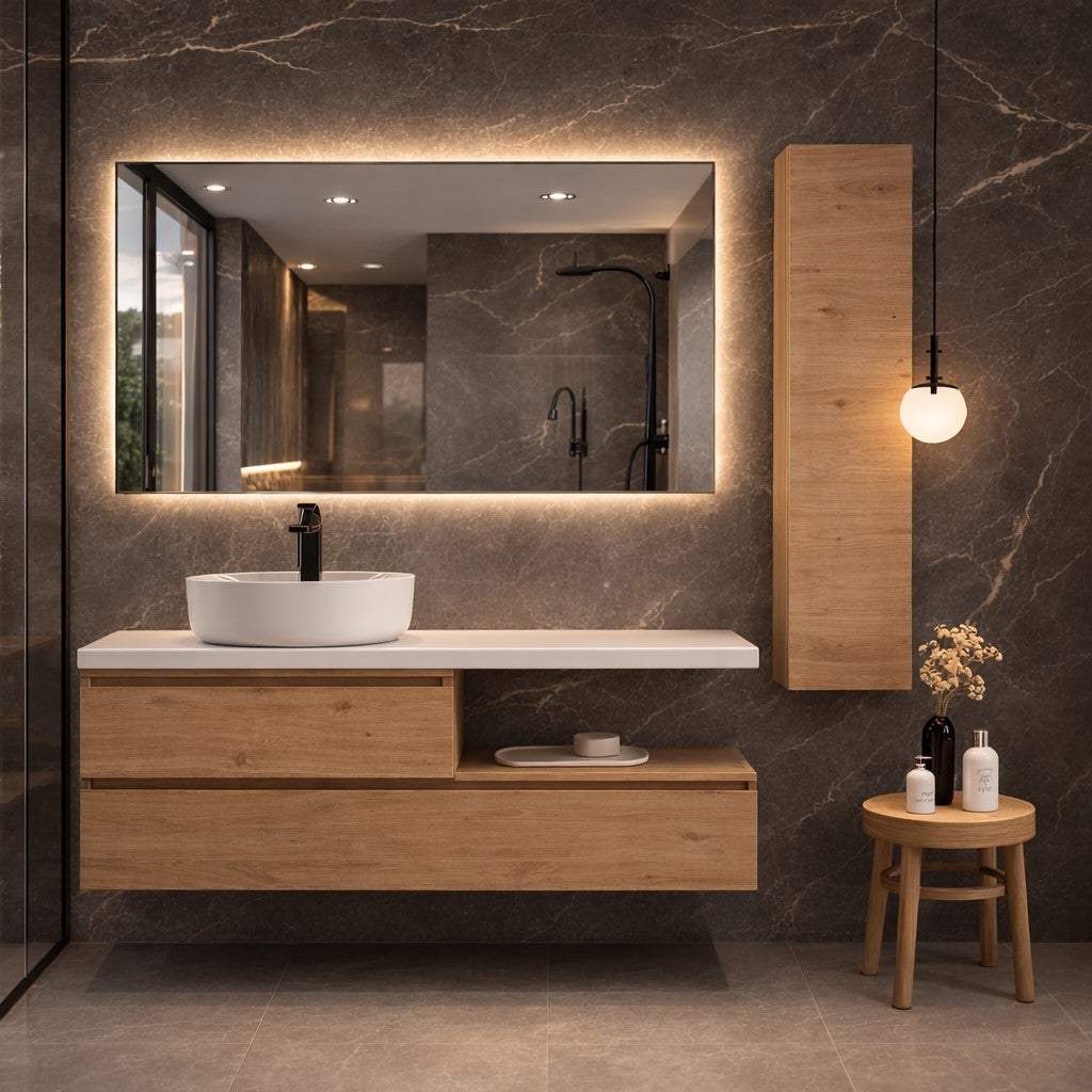 MUEBLE DE BAÑO SENSI-SUEVE 100 SUSPENDIDO 2C COLOR ROBLE CON ENCIMERA Y LAVABO CIRCO - 2