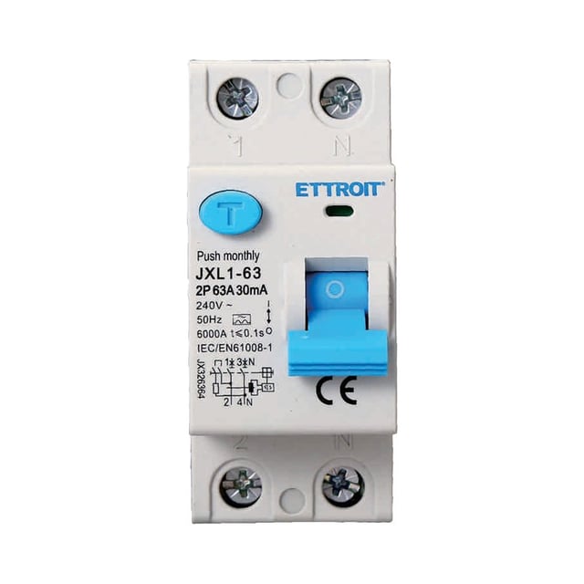 Interruttore Differenziale Puro Tipo A 1P+N 2M 6000A 30mA 63A AC 230V IP20
