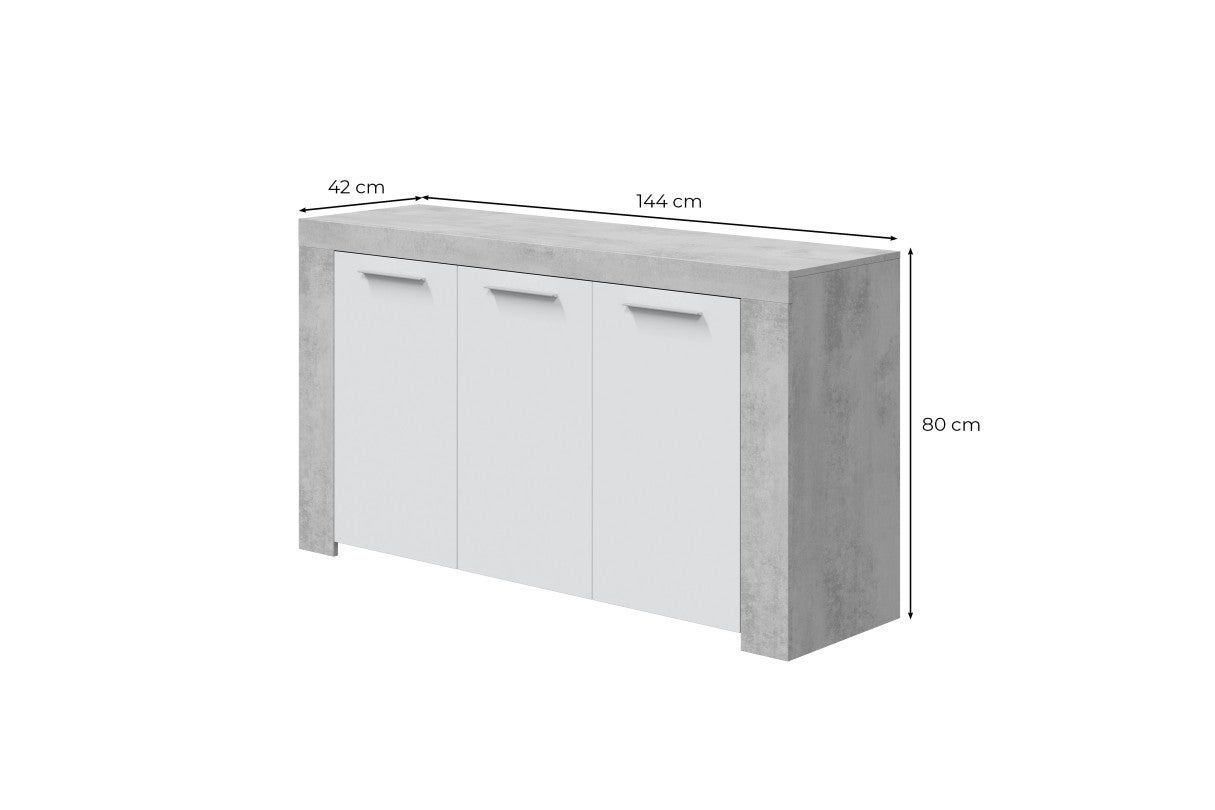 Buffet - AMBIT - Effet béton satiné / Blanc Artik - 3 portes - 9