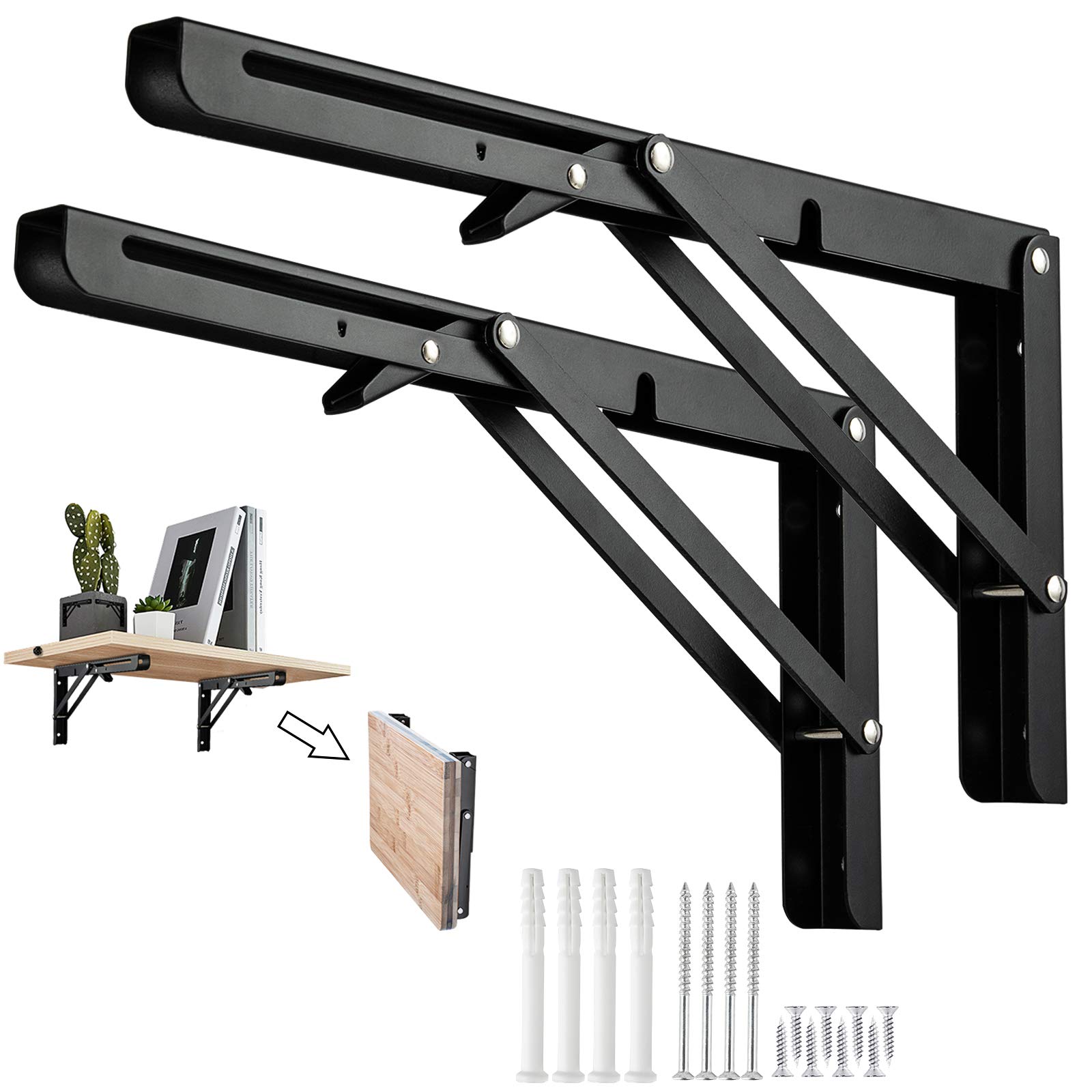 Équerre Pliante 300mm, 2 Pièces Étagère Murale Pliante Noir Support ...