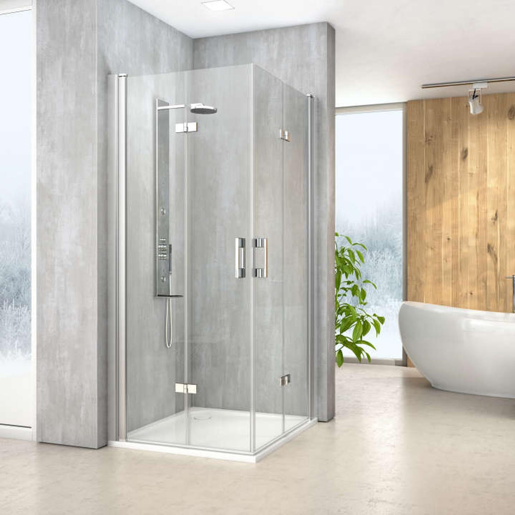 Paroi de douche pivotante repliable largeur 105 cm hauteur 200 cm profilé argent poli verre