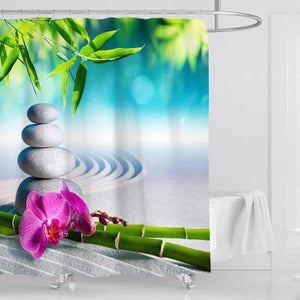 Whoiy Rideau De Douche Lavable En Machine, Bleu, Polyester, Anti-Moisissure, Bambou, Tissu