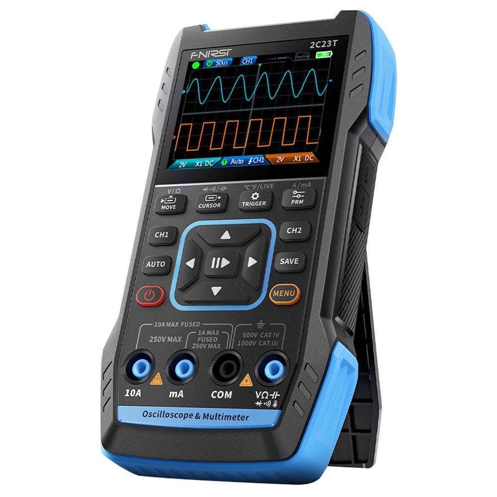 3-in-1 2C53T verbeterde handheld oscilloscoop multimeter met 2 kanalen, 50 MHz bandbreedte & 250 MS/s bemonsteringssnelheid, TRMS 19999 counts signaalgenerator, 13 golfvormen voor auto/AC/DC