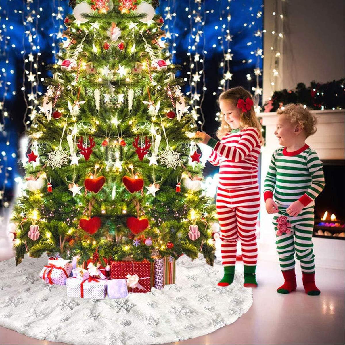 Jupe D'Arbre De Noël 122 Cm - Couverture De Sol Avec Motif Flocons Neige, Gris, Pour Cacher Support Et Décorer - 2
