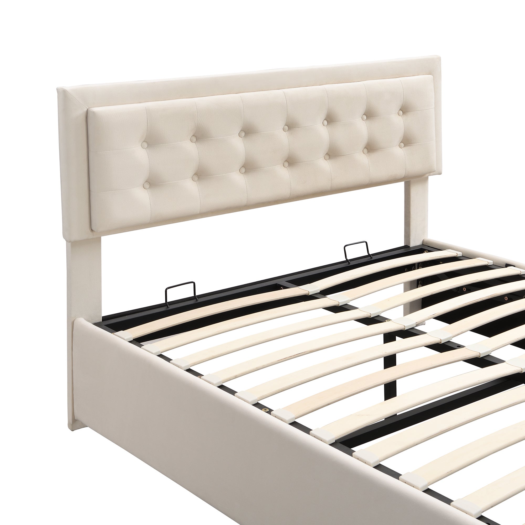 Cama contenedor con cabecero - 140 x 200 cm - 2 cajones - terciopelo - somier de láminas - estilo contemporáneo - blanco - 5