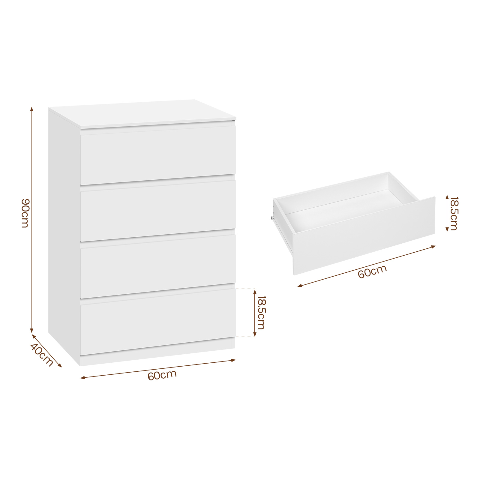 WOLTU Commode avec 4 Tiroirs, Meuble de Rangement, en Bois d'Ingénierie, 60x40x90cm, Blanc - 4