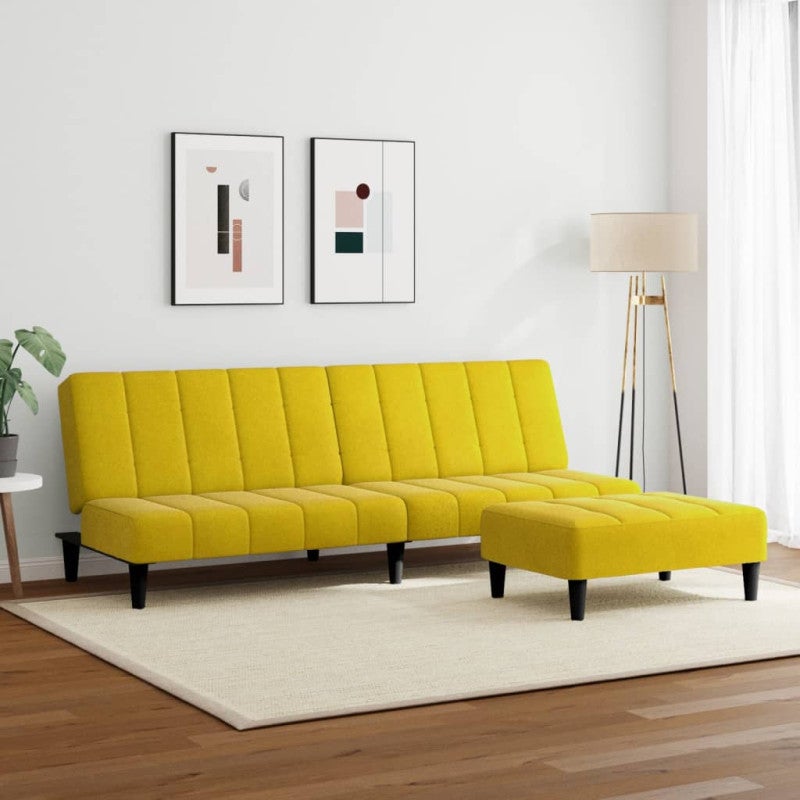 Divano Letto 2 Posti con Sgabello Giallo in Velluto vidaXL - 3