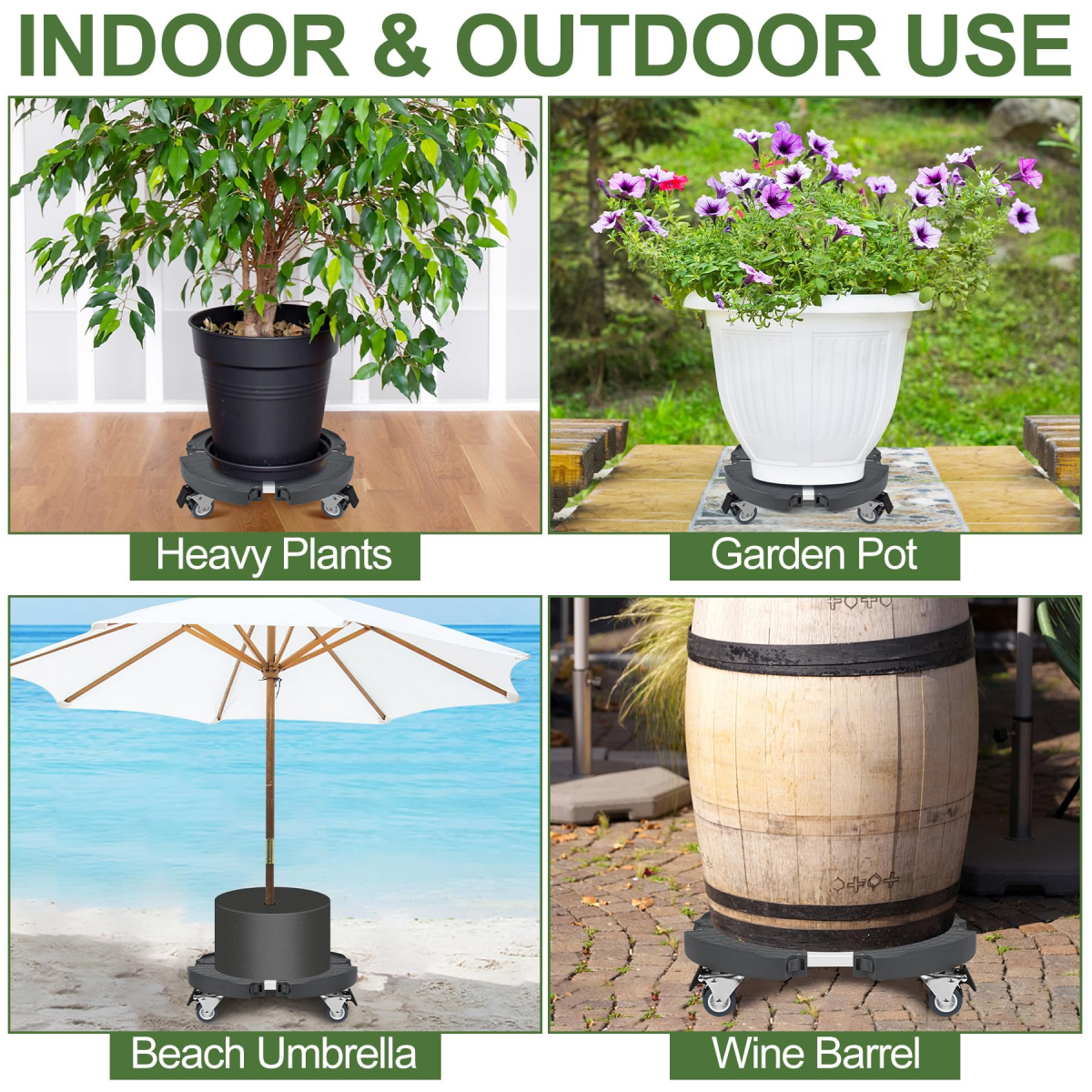 Caddie à plantes avec roues, capacité robuste de 440lb, support à plantes roulant réglable de 15 à 21 pouces, pour l'intérieur et l'extérieur - 5