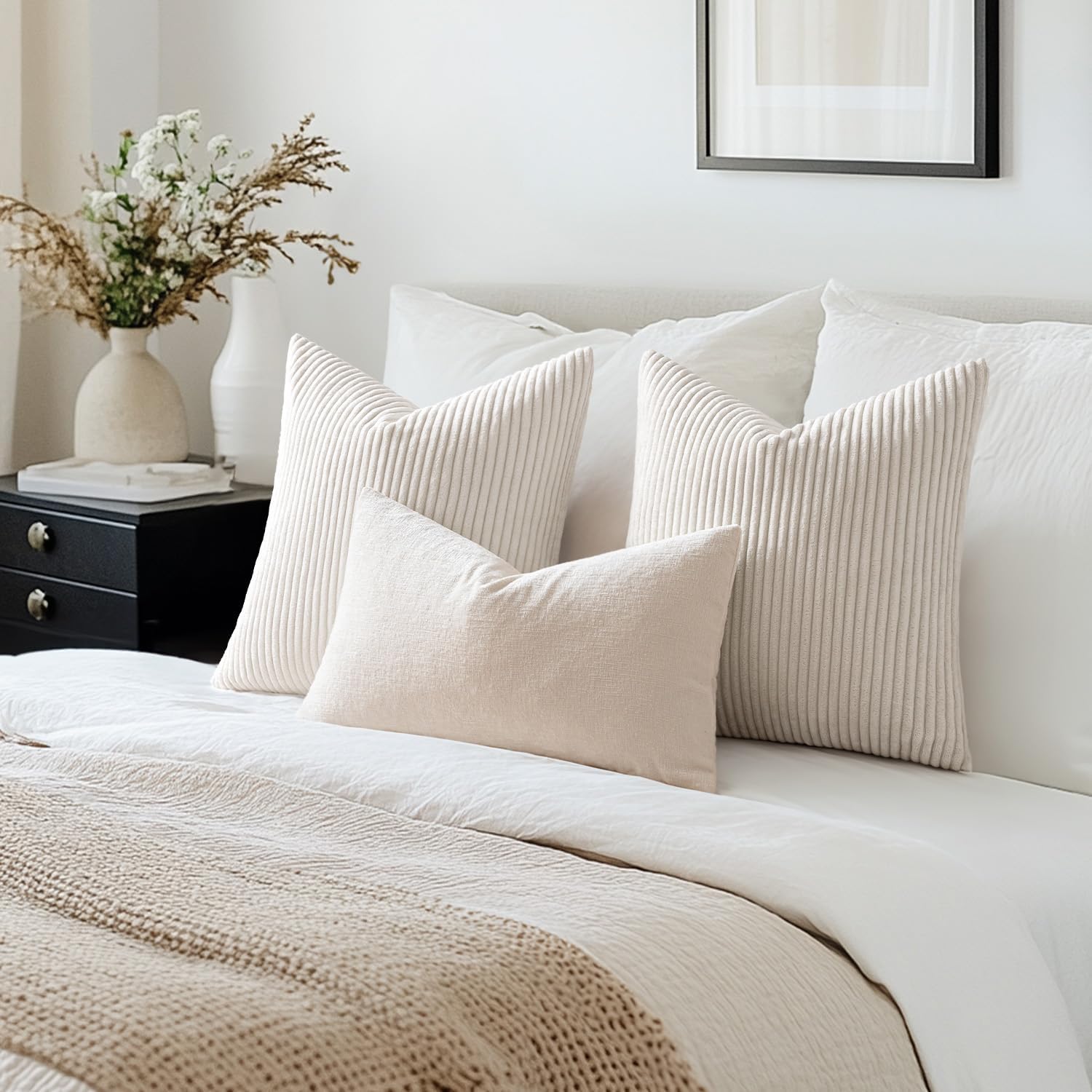 Lot de 2 Decorative Housse de Coussin en Velours Côtelé Canapé Taie d'oreiller Douce pour Maison Salon Chambre Lit Clic Clac 40x40 cm Beige - 4