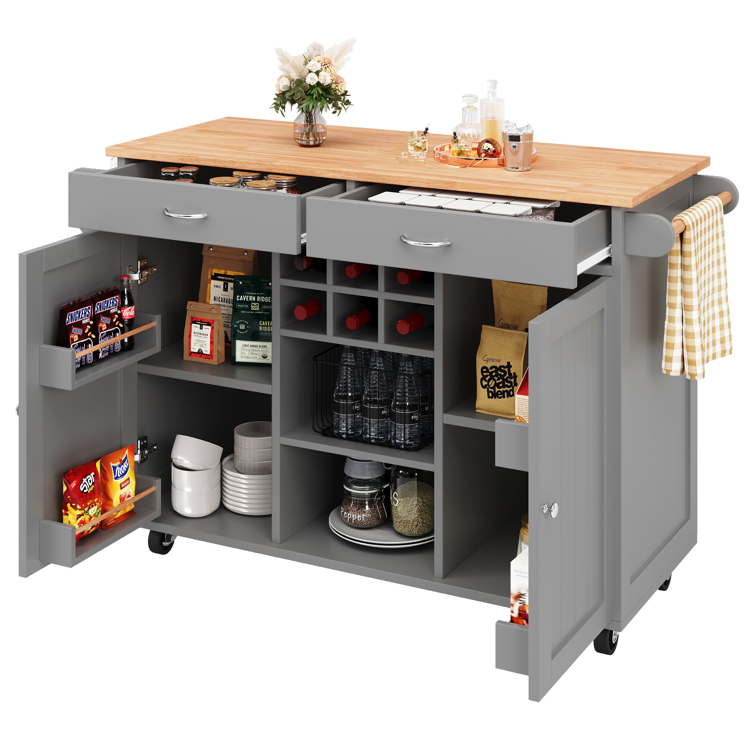 Redom  Isla De Cocina Móvil 102X45x92cm Multifuncional Con Almacenamiento Madera Para Cocina Gris , Leroy Merlin