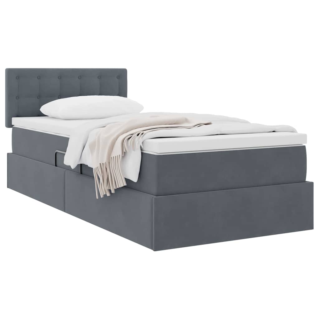 Lit avec rangement en velours gris foncé, pour la chambre, 90 × 190 cm - 3