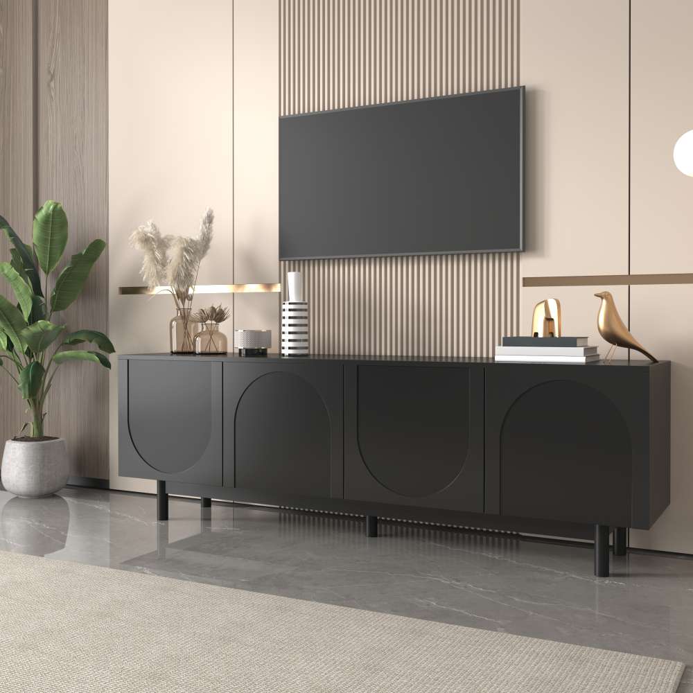 Nowoczesna szafka RTV 175 cm, modułowa przestrzeń do przechowywania, drzwi otwierane na dotyk, lite drewno, elegancki i minimalistyczny design