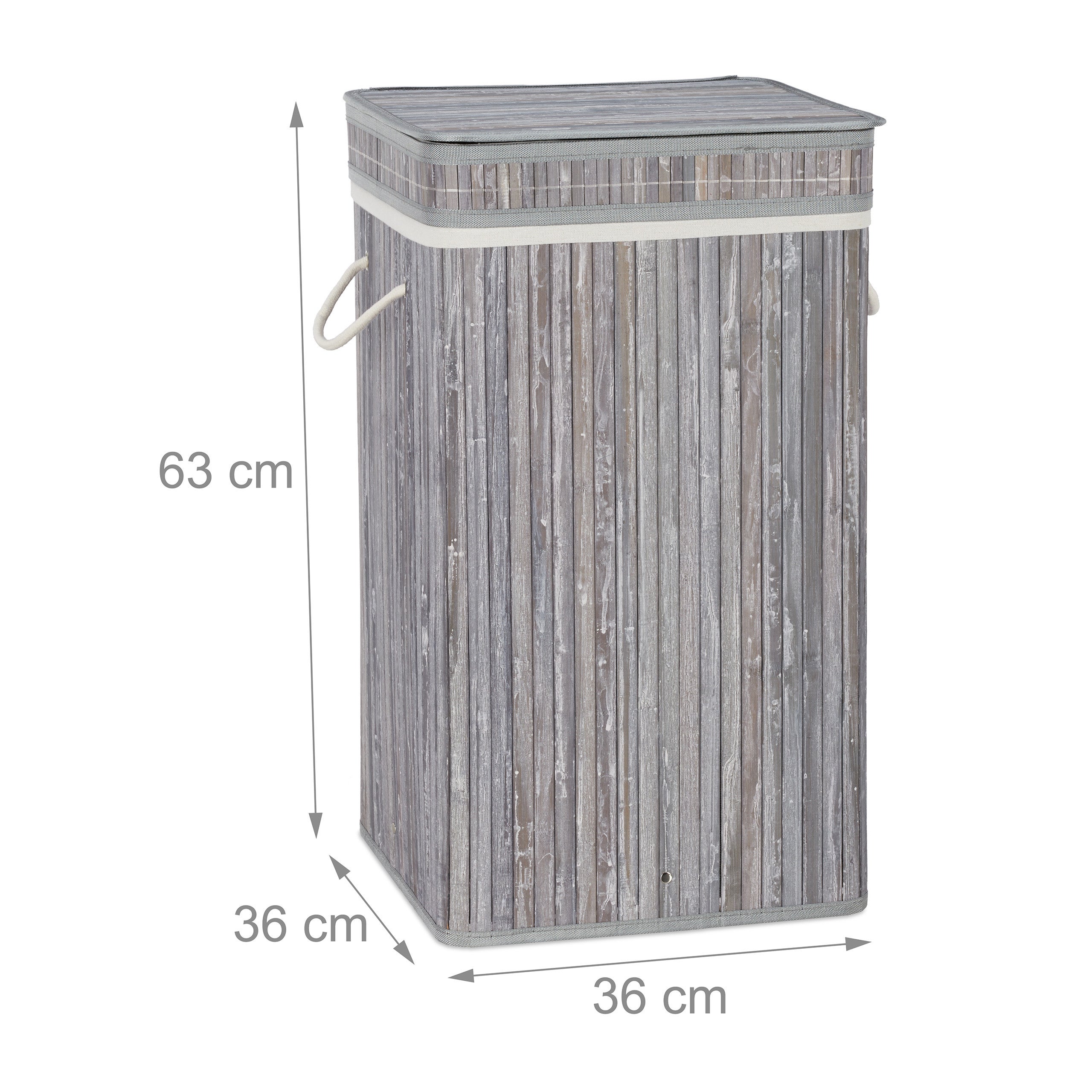 Corbeille à linge pliable, Bambou, avec anse, 70 litres, couvercle, HxlxP 63 x 36 x 36 cm, gris, Relaxdays - 4