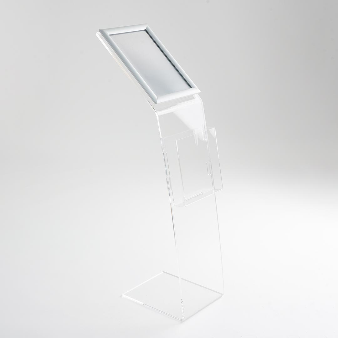 Soporte Para Tarjetas De Menú En Acrílico - Base De Acero Inoxidable, 21x7x32 Cm, Apto Para DIN A4