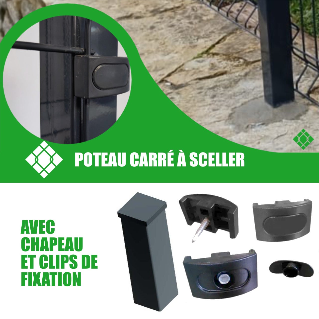 KIT 30m: Panneau Rigide Grillage Clôture H1.73m x L2.50m Gris + poteaux carrés à sceller - 6