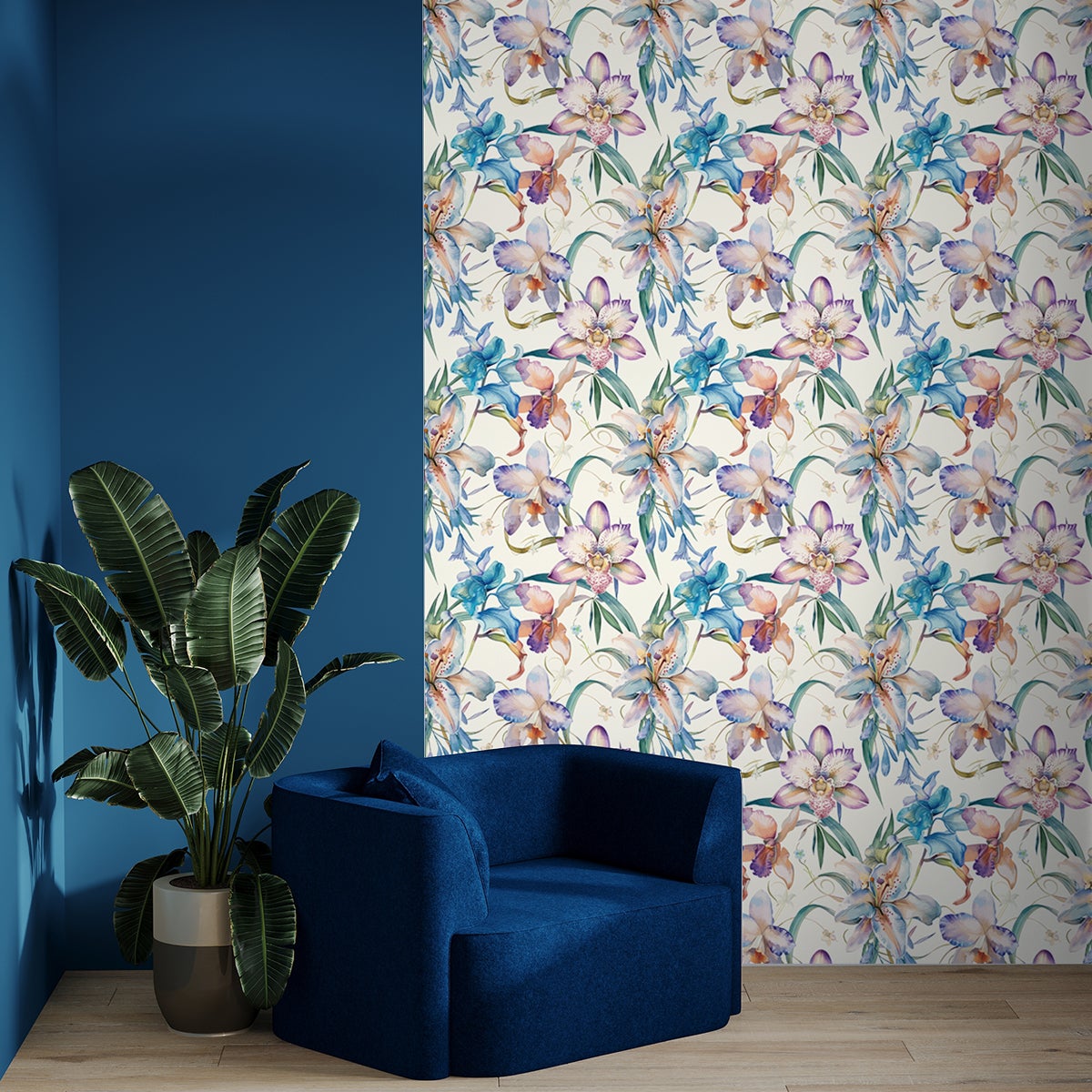 Tapeta włókninowa z klejem - DZIKIE WIELOKOLOROWE KWIATY ORCHIDEI - 1 rolka 300x60 cm