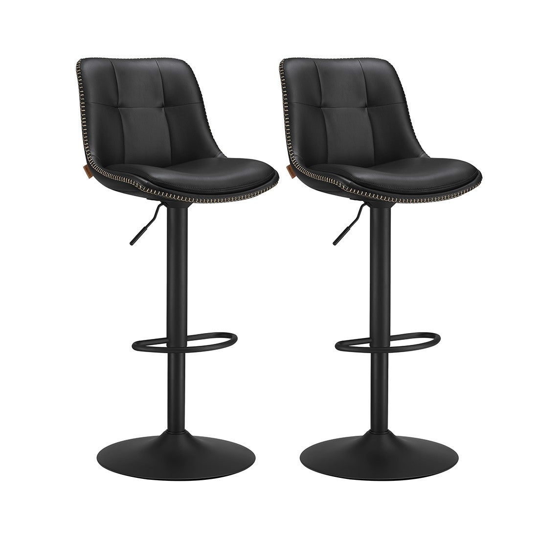 Leroy Merlin Set De 2 Taburetes De Bar Giratorios Y Regulables, Acolchado, Con Respaldo Y Reposapiés, De Acero, Para Cocina Y Comedor, Negro