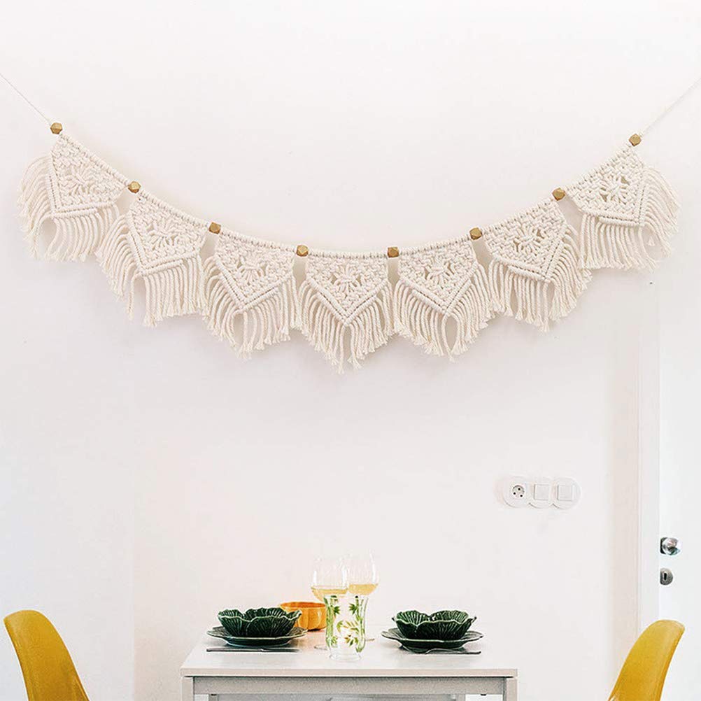 Makrama Gobelin Ścienny w Stylu Boho 110x20cm Dekoracja Artystyczna Geometryczna Salon Sypialnia Ślub