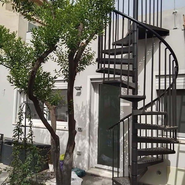 Escalier colimaçon extérieur 14 marches - Hauteur à franchir de 2.94 à 3.22m - Diamètre 1.60m - Couleur zinc noir - EXTERIOR160/ZN-14 - 3