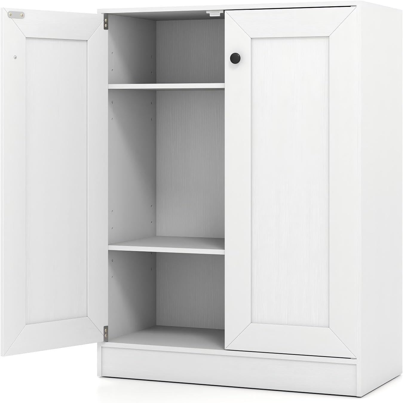 Niska Szafka z 2 Drzwiami, Mebel Kuchenny, 3 Poziomy z 2 Regulowanymi Regałami i Zestawem Anti-Błyskawicznym, Przedpokój, 60 x 30 x 80 cm (Biały)