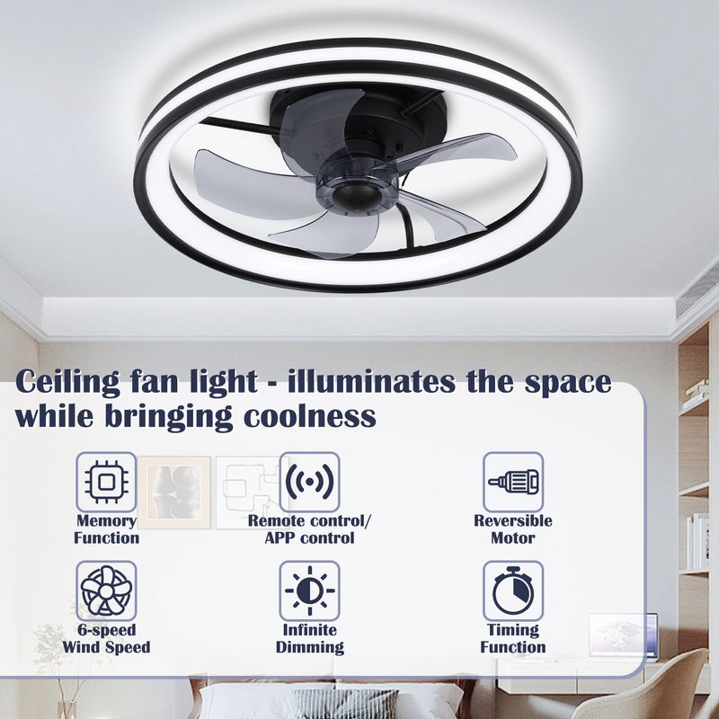 Ventilateur de plafond avec éclairage LED et télécommande lampe plafonnier dimmable avec ventilateur - 3