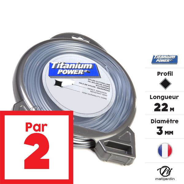 Fil Titanium 3 mm x 22 m Carré Bi-matière Blister par 2 - 2