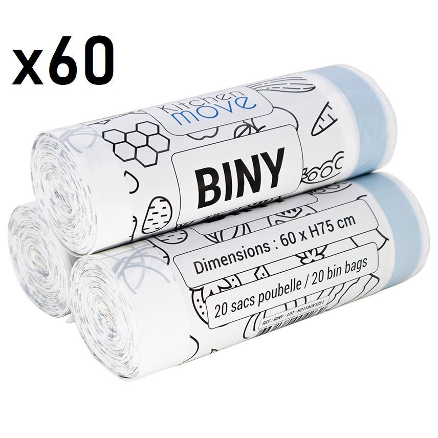 60 Wytrzymałych Worków na Śmieci BINY 30L/50L