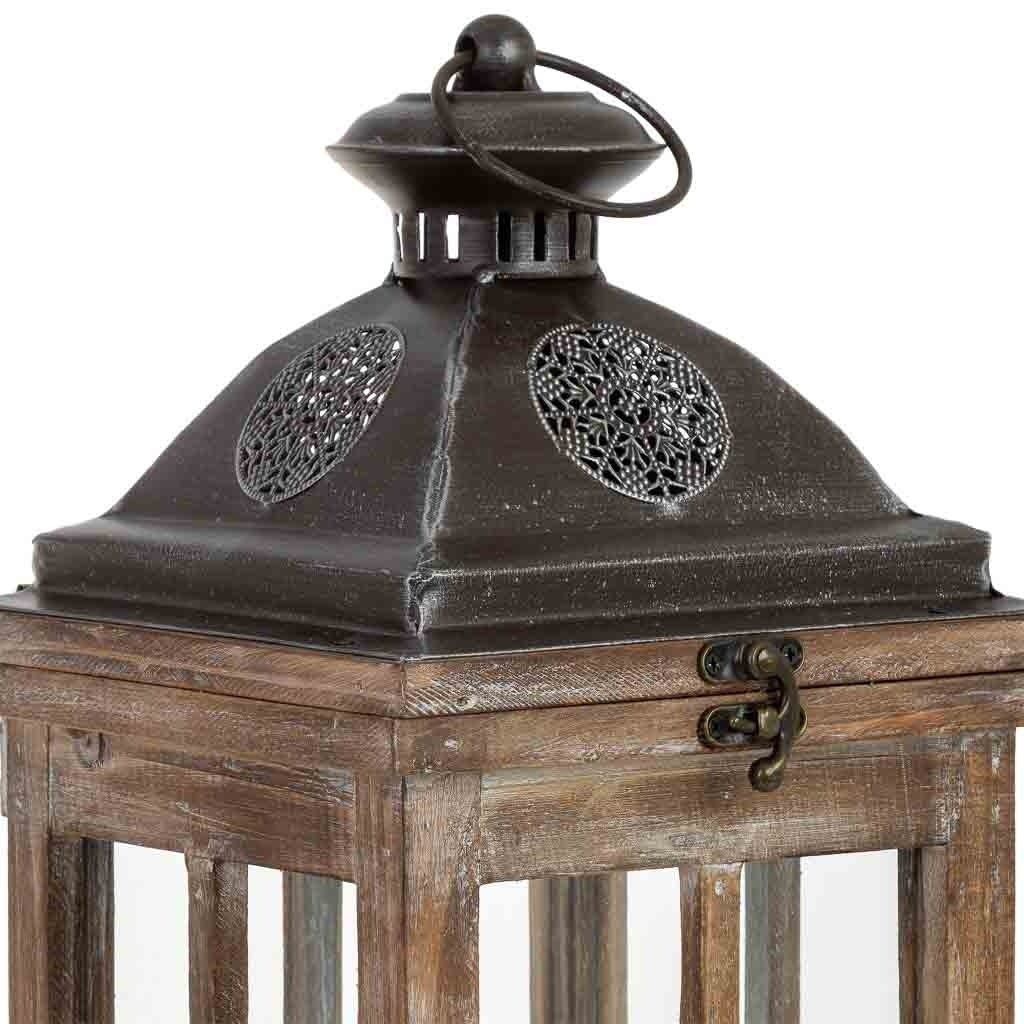 Farol de madera marrón 18x18x57.5h cm - 6