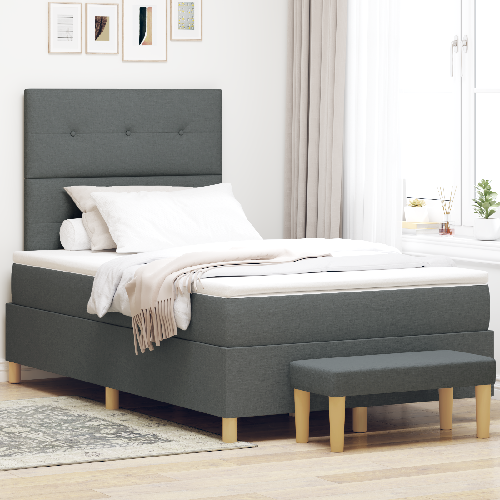 Lit Box Spring avec Matelas & Banc Gris Foncé 120x190 cm Tissu | Leroy ...
