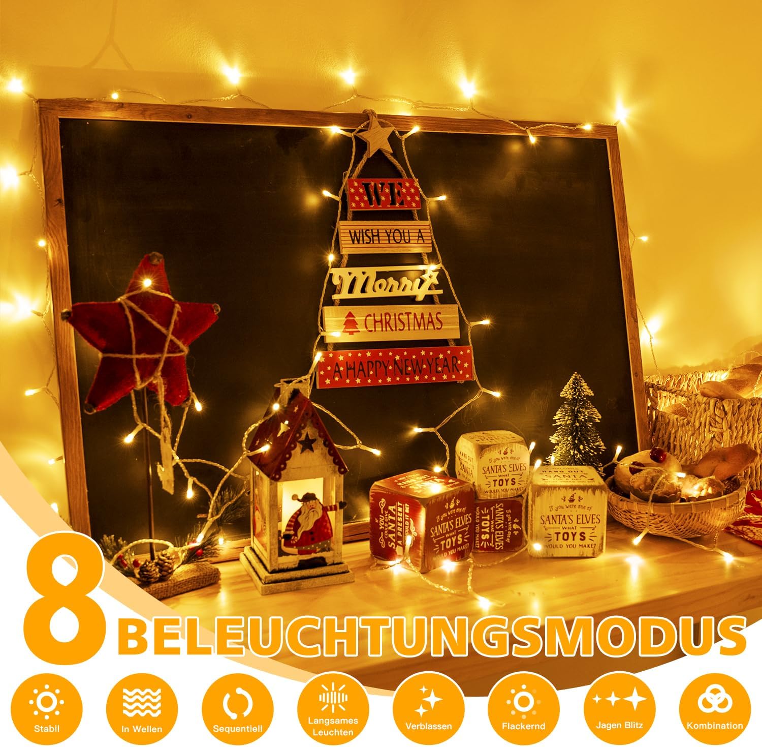 Catena luminosa a LED da 100 m, 800 LED, luci natalizie impermeabili IP44 con telecomando e timer, 8 modalità, bianco caldo - 3