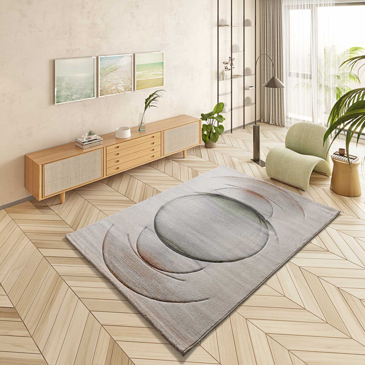 Prostokątny beżowy dywan do wnętrz 140 x 200 cm LIBET modern - ATTICGO