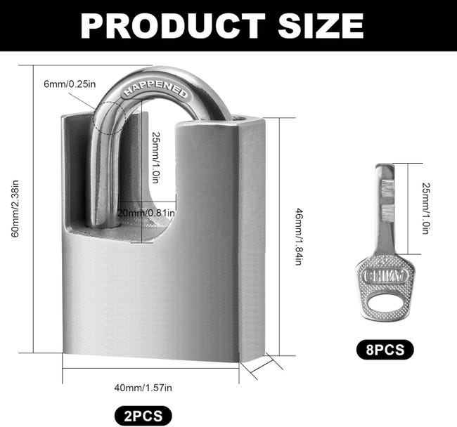 Lot 2 Cadenas 40 Mm Avec Clés – Cadenas Résistant Intempéries & Anti-effraction Pour Garage, Cave, Casier, Chaîne Vélo