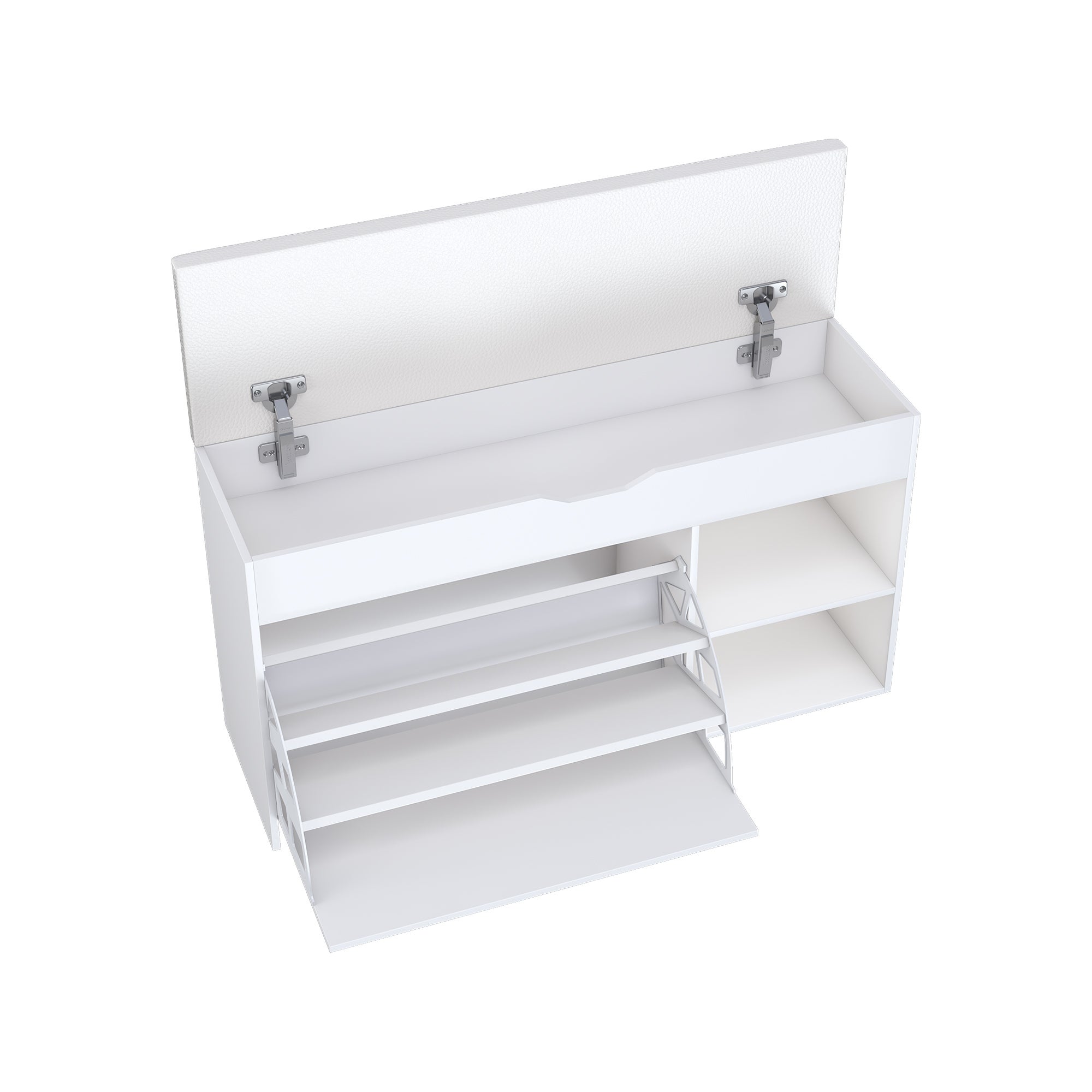 Banc à chaussures 100x30x52 cm, rangement avec couvercle rabattable, MDF blanc - 4