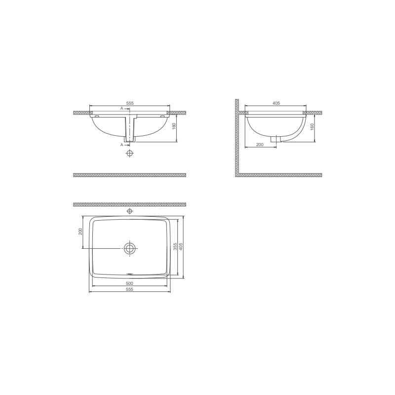 Vasque à encastrer sous plan 55 cm en céramique blanche - Taormine - 3
