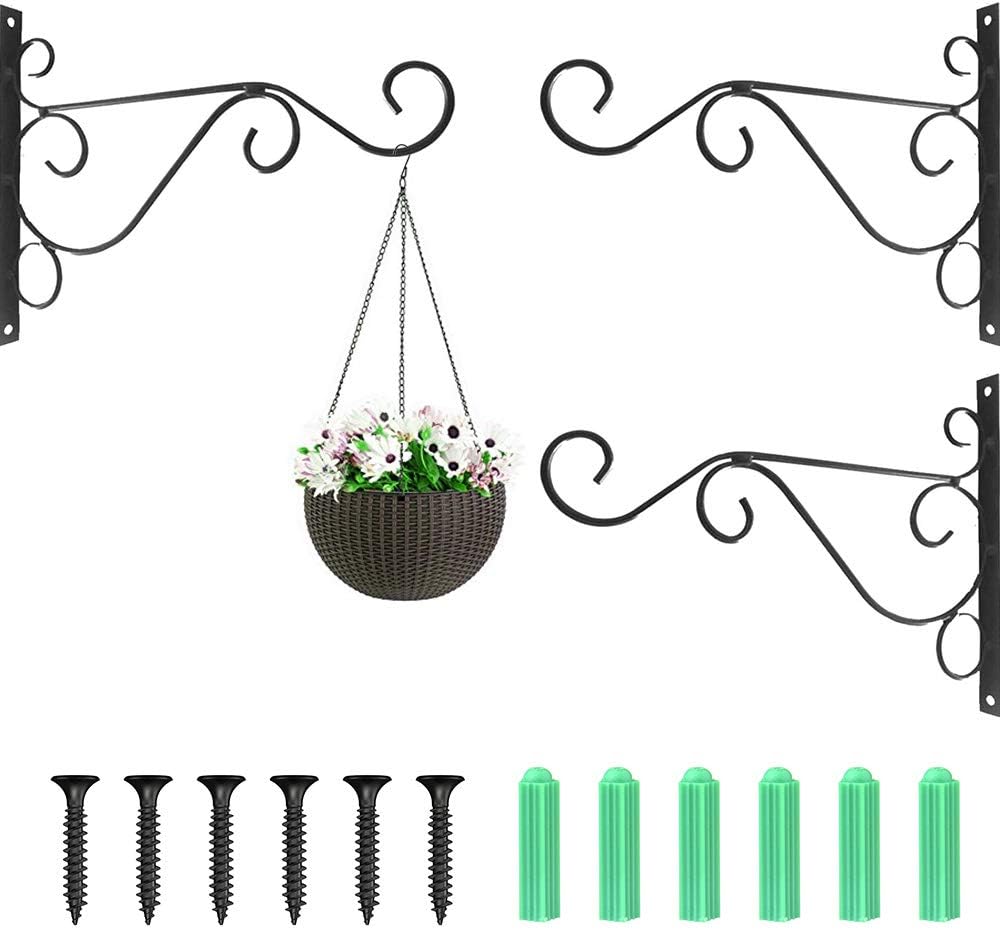 Soportes De Pared Para Cestas Colgantes – Acero Negro Resistente A La Intemperie, Medidas 10 A 15 Pulgadas