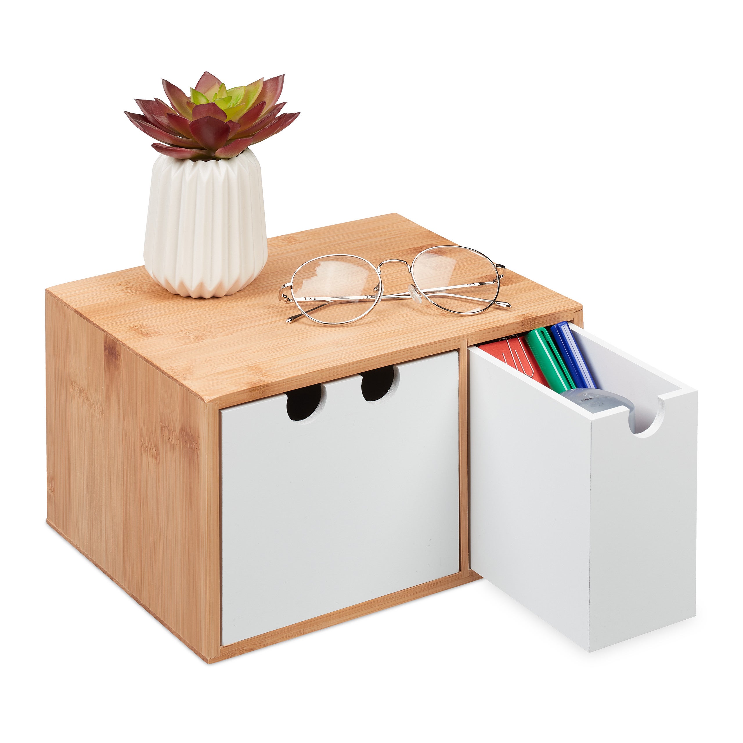 Meuble De Rangement En Bambou Relaxdays – Blanc – 3 Tiroirs – 2,3 Kg