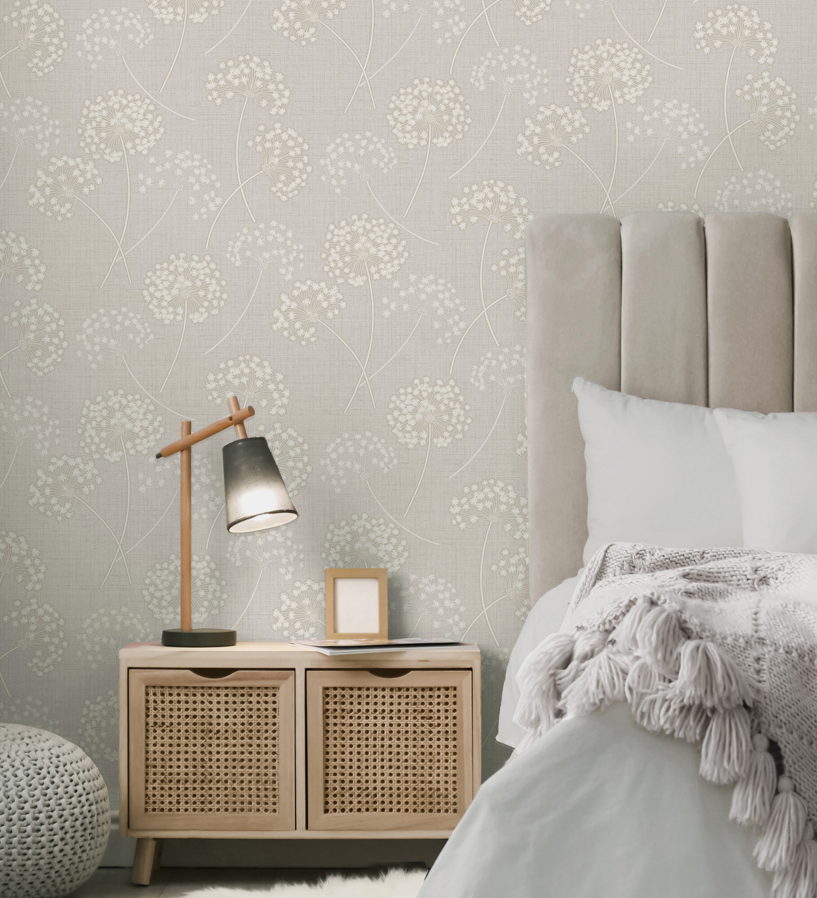 Papel pintado vinílico de flores diente de león en relieve con estilo nórdico color beige - Liss Dandelion 682366 de GAULAN - Rollo de 10 m x 0,52 m - 4