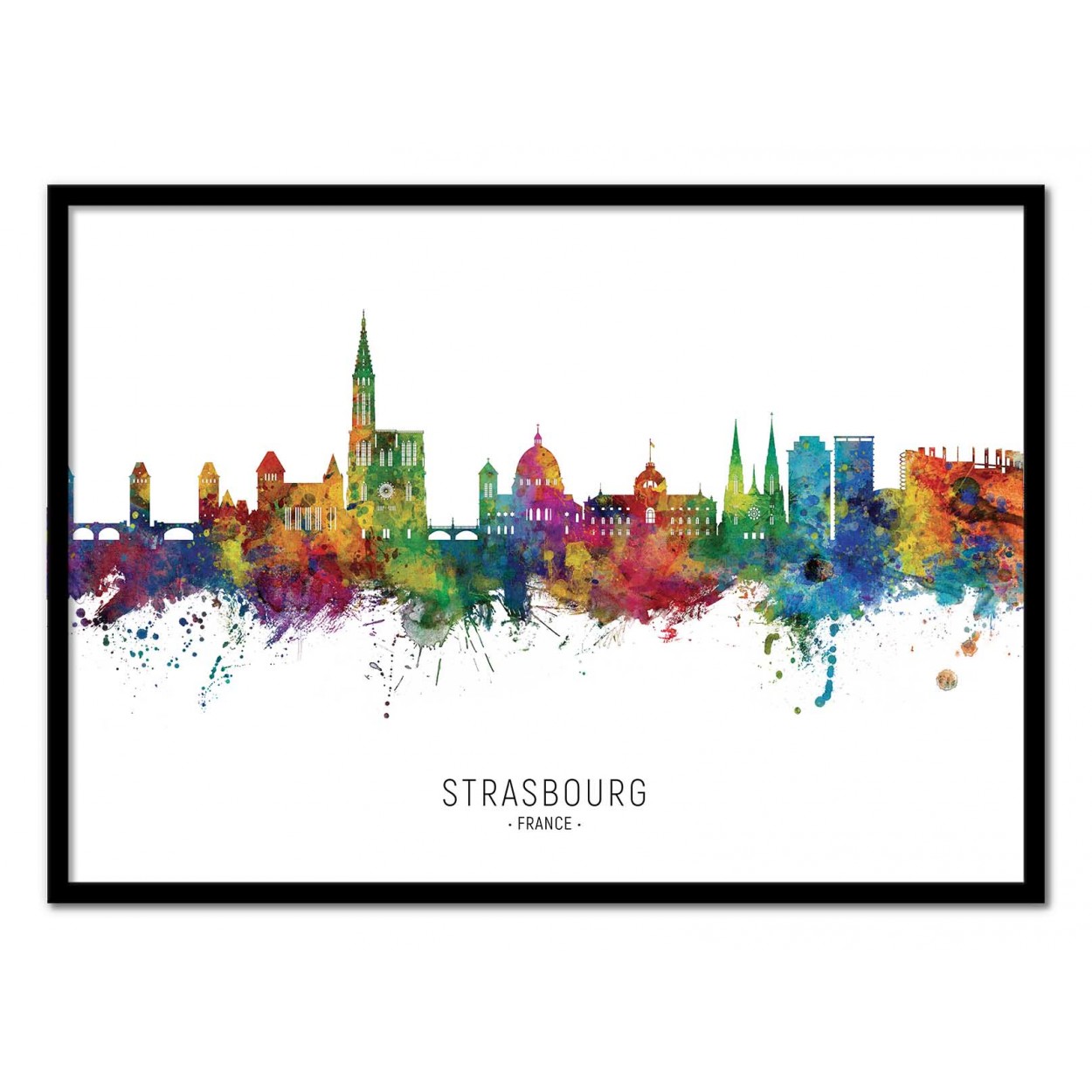 Art-poster - strasbourg france skyline (colored version) - michael tompsett - con marco negro 30 x 40 cm