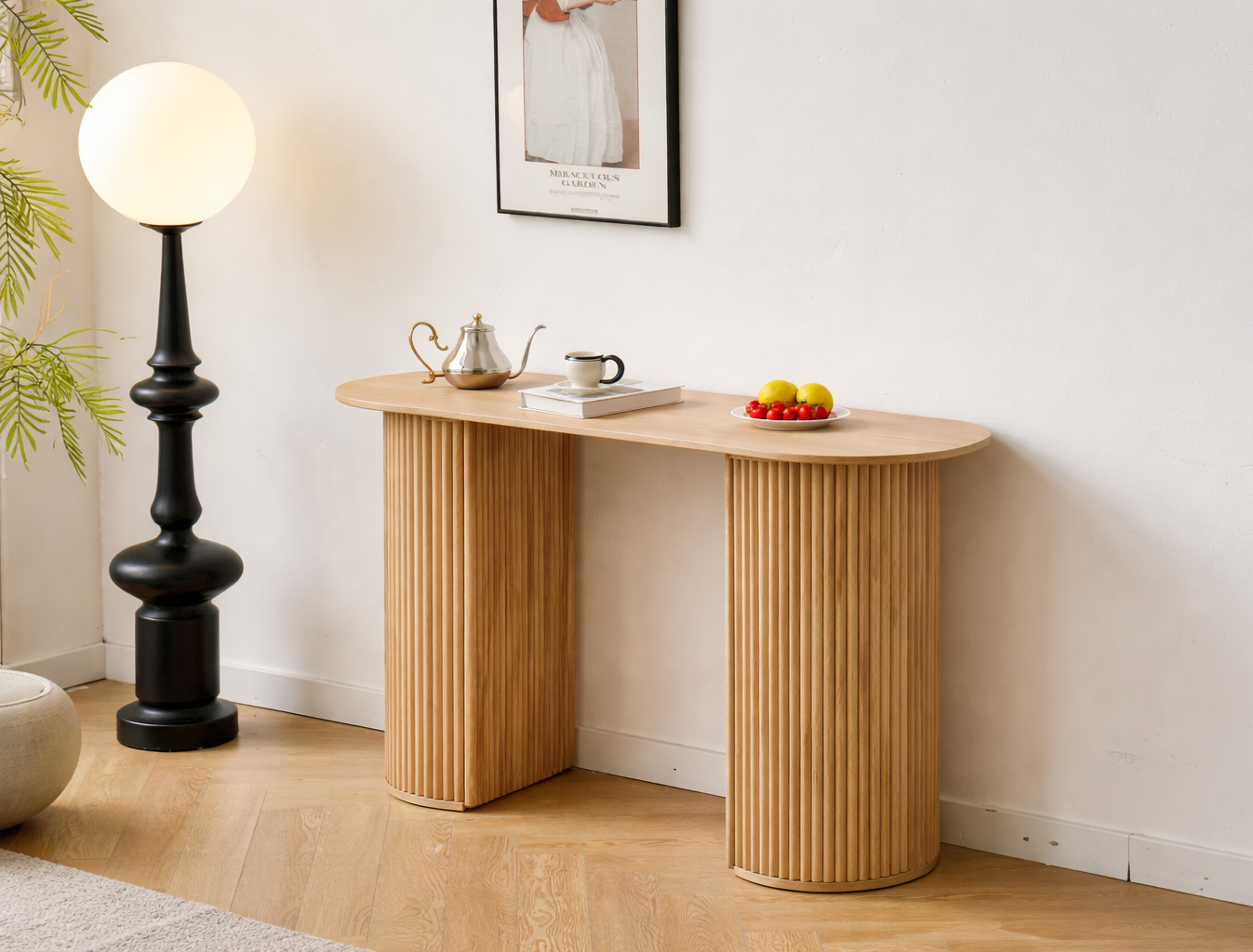 Nordlys - Console Table Scandinave en Bois avec Rangements Hetre Marron - 2